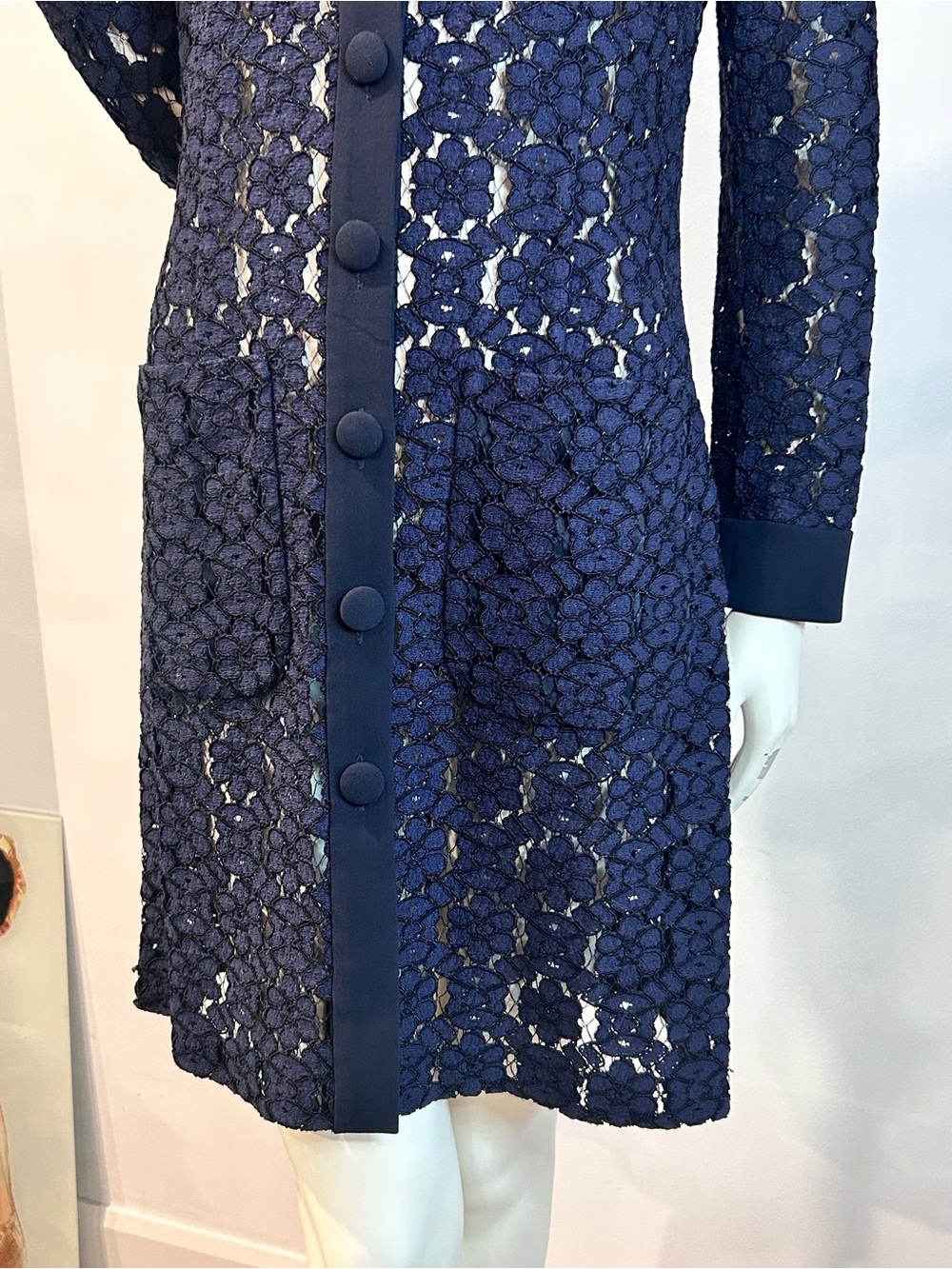 Judith & Charles Navy Blue Lace Long Sleeve Shirt Dress size 4 - Picture 8 of 16